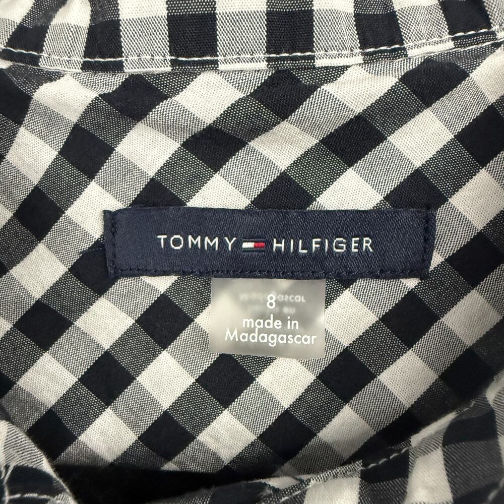 Tommy Hilfiger Plaid Button Up Shirtdress Sz 8 Black White Belted Preppy Pockets - Picture 9 of 13